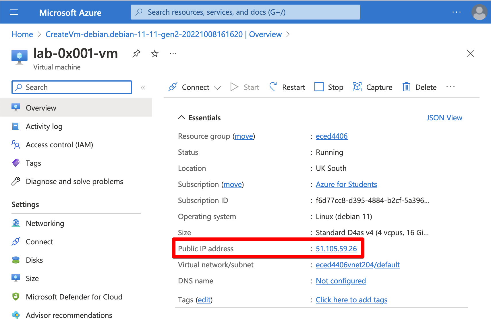 Note public IP address