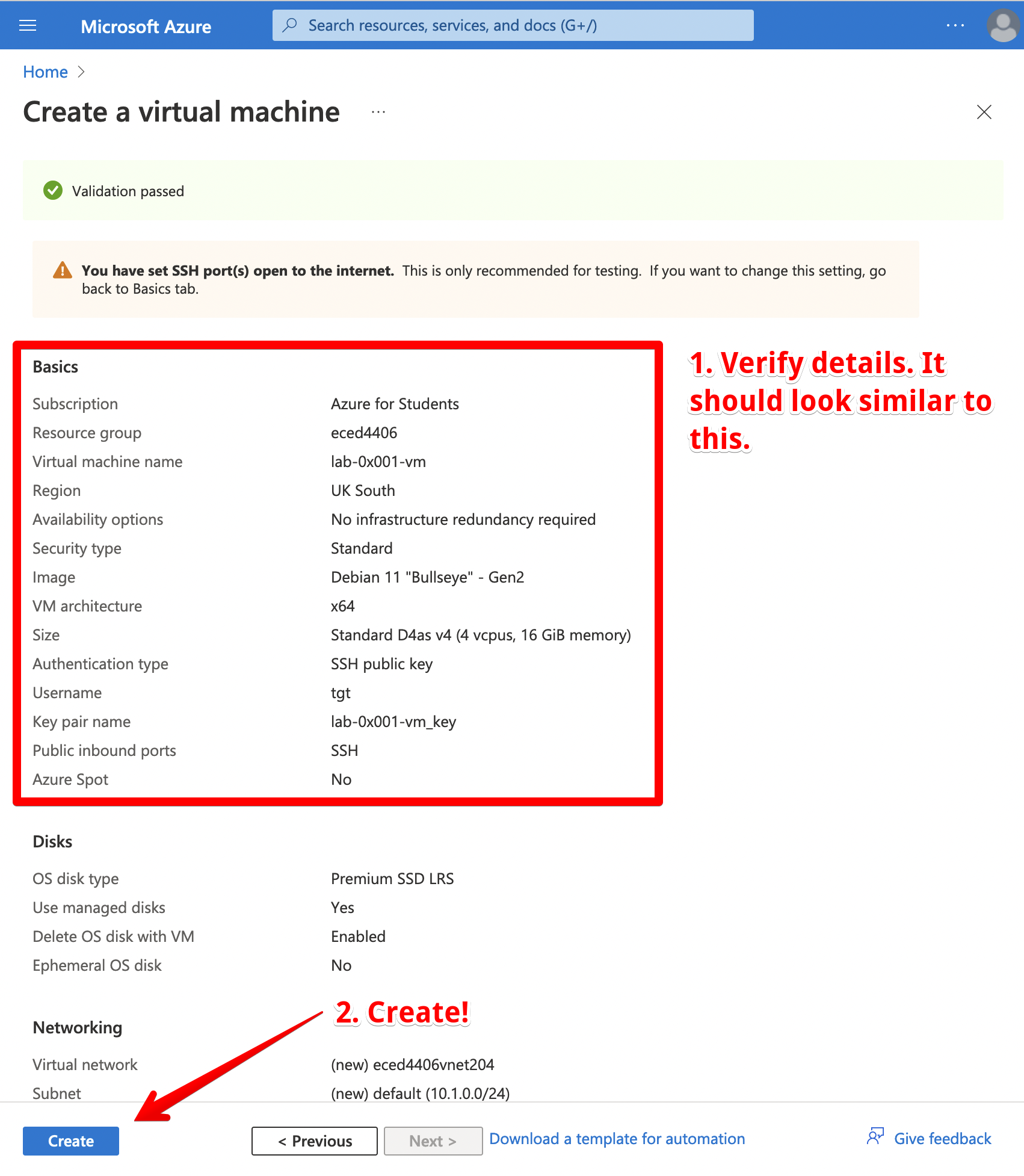 Review virtual machine summary